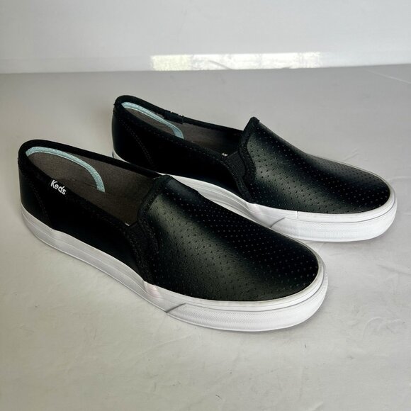 Keds Women's Double Decker Black Perforated Leather Slip On Sneakers Size 5.5 - Picture 1 of 8